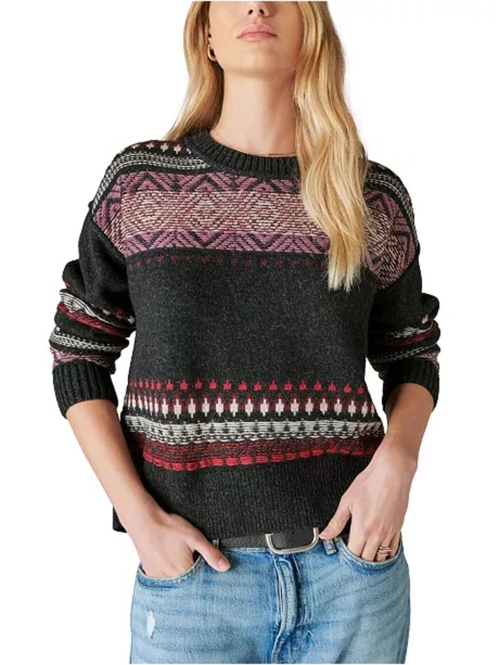Lucky Brand Fair Isle Wool Alpaca Blend Oversized Boxy Knit Sweater Size XS